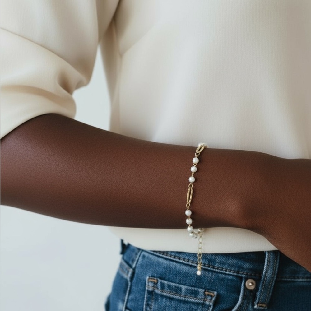 Paperclip Pearl Bracelet- 18K Gold Filled